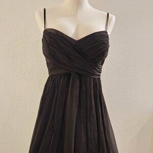 Maggy London Chocolate Brown Silk Spaghetti Strap Flair Cocktail Party Dress S8